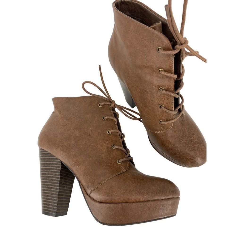 Womens Mossimo Size 8 Booties Lace Up Heels platform brown 2955